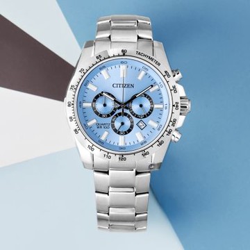 CITIZEN 星辰 Chronograph 運動潮男計時石英腕錶-44mm冰藍 AN8230-59L