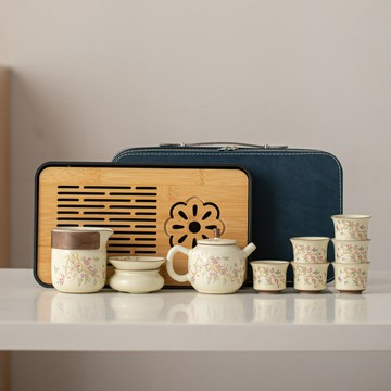 ??快速出貨?? 公司貨 紫藤花汝窯旅行茶具汝瓷茶壺蓋碗茶杯茶盤家用客廳功夫茶具小套裝