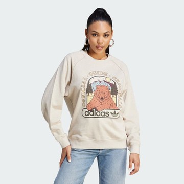 adidas 愛迪達 上衣 女款 長袖上衣 運動 GFX SWEATSHIRT 米白 II5653