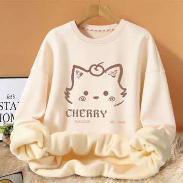 正肩大碼初中學生早春秋款圓領衛衣女裝長袖秋冬加絨加厚無帽上衣