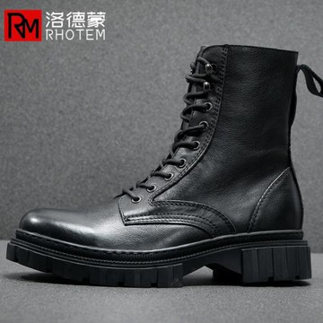 洛德蒙高幫馬丁靴男冬季加絨皮靴男款厚底真皮中筒哈雷騎士騎行靴