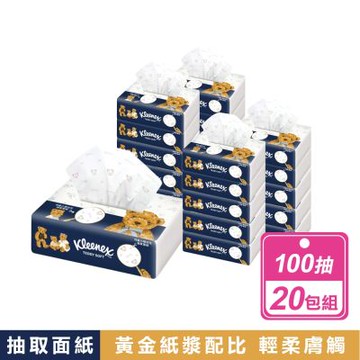 【Kleenex 舒潔】Teddy Soft 小熊印花抽取衛生紙 (100抽X20包組)