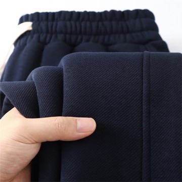 百搭神褲！藏藍色重磅加厚搖粒絨束腳衛褲女純色斜紋加絨休閑褲男