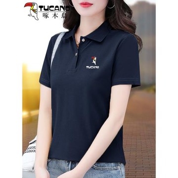 啄木鳥翻領短袖t恤女夏季2026新款時尚媽媽純色冰絲polo衫上衣