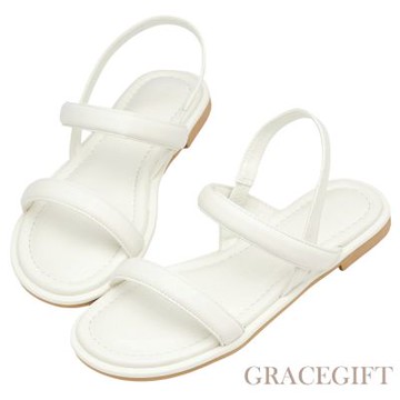 【Grace Gift】時髦日常雙帶雲感鞋墊平底涼鞋 米白