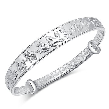 12十二生肖銀手鐲女送媽媽奶奶禮物中老年人銀飾實心純銀鐲子刻字