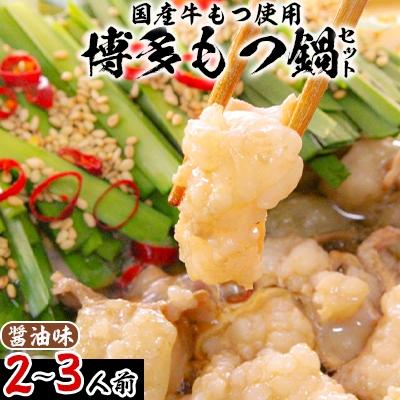 ふるさと納税 春日市 博多もつ鍋セット2〜3人前(醤油味)  もつ200g 　　国産牛もつ使用 簡単料理レシピ付