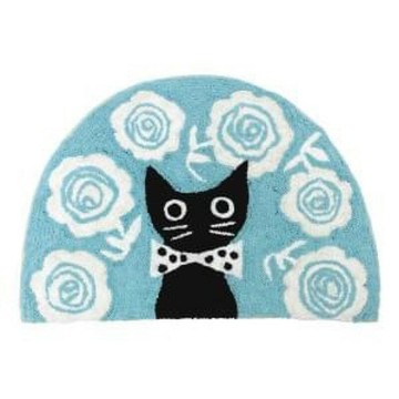 日本空運 Noa Family 領結貓花花 半圓形地墊 粉藍色