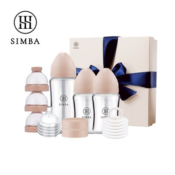 Simba 小獅王辛巴 - 蘊蜜質金玻璃寬口奶瓶新生經典禮盒-栗粉