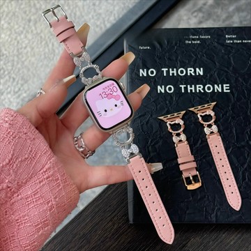 金屬錶帶 錶帶超閃 卡通貓 閃鑽 適用 Apple watch s10 9/8/7se 真皮錶帶 46 49mm 錶帶