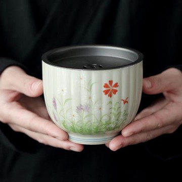 陶瓷手繪雛菊小號茶洗功夫茶具茶渣缸水盂家用筆洗建水洗杯零配