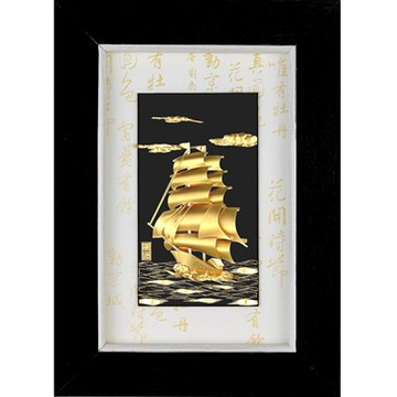 開運陶源  純金小彩金系列【一帆風順】金箔畫