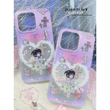 PlayGirl閃粉印花蕾絲適用蘋果15promax手機殼病嬌少女14pro雙層印花imd卡通Pura70貝殼紋13全包防摔安卓定制