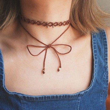 Lace Choker | 編織蕾絲頸繩 | 菱格款 | 啡色
