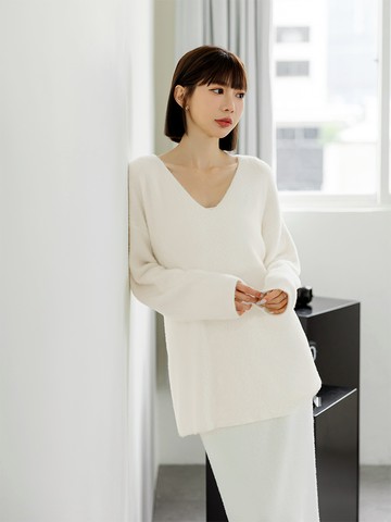 柔軟大V領水貂毛針織上衣