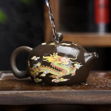 龍鳳呈祥鳳鳴茶壺遇熱500茶具功夫西施紫砂壺變色大容量泡茶壺