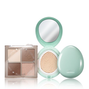 MKUP 美咖【新品上市】天生骨感四色修容盤+零毛孔柔霧控油氣墊粉餅SPF25 PA+＋