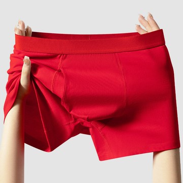 【新款熱賣】男士四角短褲60支精梳棉本命年紅色側開口中腰內褲平角褲男