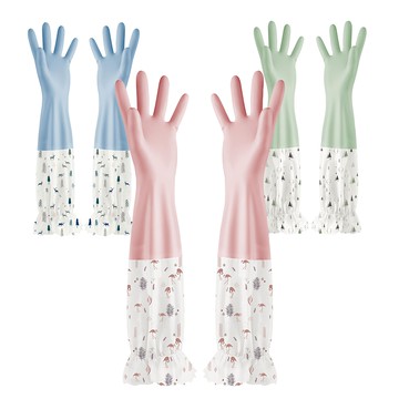 Most Pick 內刷毛鬆緊款長橡膠手套  L(46 x 10cm)  藍色 + 粉色 + 綠色  3雙