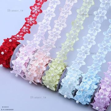 3.5CM寬  單層彩色花朵刺繡蕾絲花邊服裝輔料diy手工裙擺衣服材料
