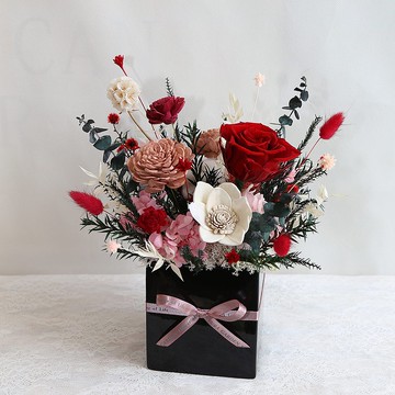 T14紅粉色系永生花送禮桌花