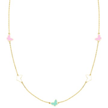 SEMI JEWELRY 女款 Fall in Butterfly 蝴蝶造型14K金項鍊 O型環 附禮物袋  42cm  黃金色