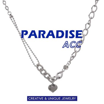 PARADISE 側珠鏈 愛心圓水鑽 拼接 粗款 冷淡風 項鍊
