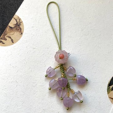 新品紫晶郁金香手機鏈掛件粉水晶富貴花吊墜掛件包掛飾漢服配飾品