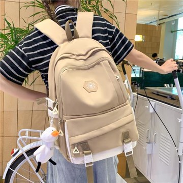 書包女初中生簡約大容量純色背包高中生韓版森系大學生百搭雙肩包