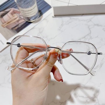 2021鴨子裝飾鏡腿多邊形框架平光鏡片無度數可配近視鏡學院風
