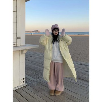 期望Studio大被子羽絨服女小個子學院風90白鴨絨面包服中長款外套