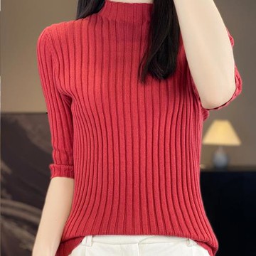 預購BRIGA BNhx30-546設計師款半高領純棉修身短款中袖t恤女針織衫