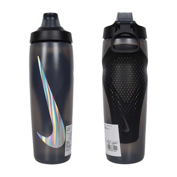 NIKE REFUEL 瓶蓋擠壓水壺 24 OZ-慢跑 登山 單車 N100766805424 黑炫銀