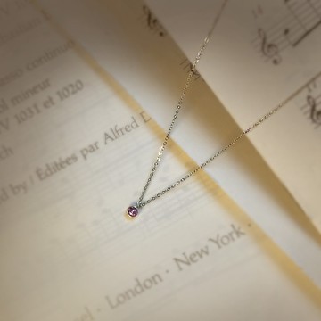 紫晶紫鋯石生日石316醫療鋼項鍊/2月 10月誕生石  單鑽 鎖骨鍊