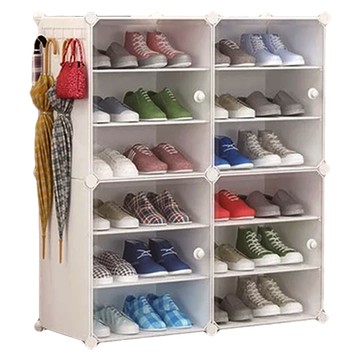 德利生活 側開組合鞋櫃 大容量多層收納 高承重 附贈雨傘架  白色  6層