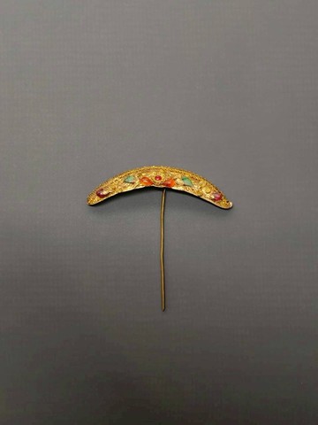 老鎏金花卉髮簪– 古董髮飾 / 祈福護符 / 帽花 - 純古董