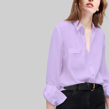 秋裝2025新款紫色襯衫女復古港味純色寬松百搭長袖襯衣設計感小眾