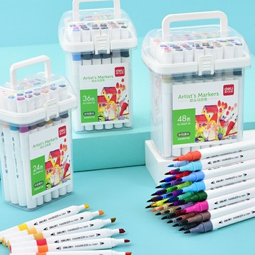 ✨台灣現貨?? 得力 Deli 12色馬克筆套裝組 雙頭畫筆 彩色筆 細桿 / 粗桿 水性 #丹丹悅生活