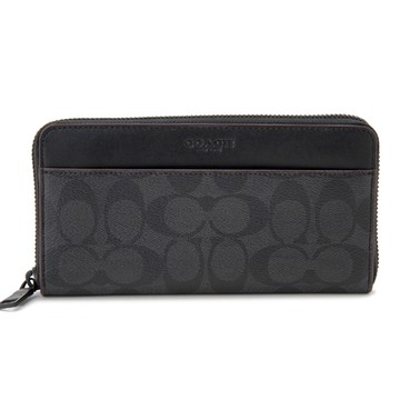 COACH  經典C logo前口袋夾層拉鍊長夾_黑灰
