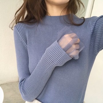 秋冬新款韓版加厚長袖內搭針織打底衫毛衣緊身上衣洋氣女裝潮1入