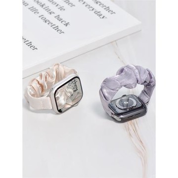 適用applewatchS11單圈大腸發圈彈力表帶iwatch9/8/7/6/se小清新表帶蘋果手表S10新款雪紡冰絲透氣創意腕帶夏