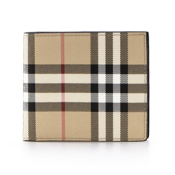 BURBERRY Vintage 經典格紋帆布對開短夾(卡其)