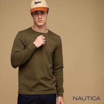 Nautica 男裝 品牌LOGO印花休閒長袖T恤-橄欖綠色