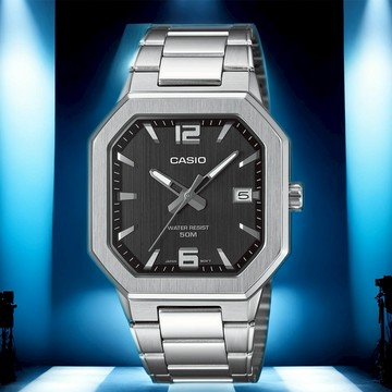 ［流行100種獨家禮物 下單送手錶擦拭布］【CASIO 卡西歐】八角日期指針手錶-黑x銀 不鏽鋼帶 考試錶 學生錶 送禮 禮物 推薦 MTP-B195D-1AV