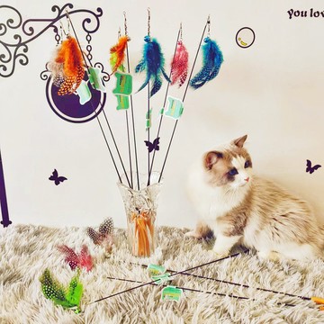 超長桿山雞毛/鴕鳥毛逗貓棒貓玩具