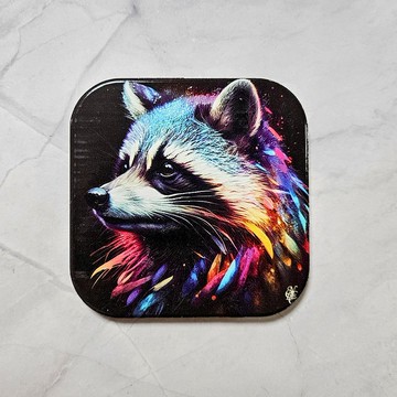 彩色浣熊-晶雕陶瓷吸水杯墊