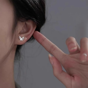 耳釘 耳環 純銀耳釘  耳飾 女生耳釘 閨蜜耳釘 S925純銀鏤空蝴蝶螺絲耳釘防過敏養耳洞耳骨釘