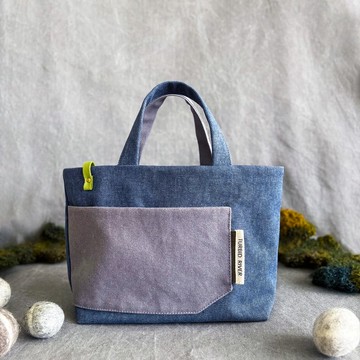 | 霧藍 X 泥石灰 | 迷你托特 | 厚磅水洗帆布 |