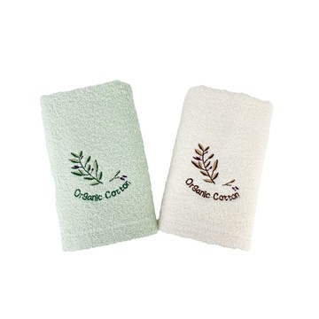 [家速配]枝葉繡有機棉方巾一入-米色