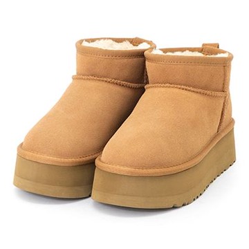 D+AF 冬戀5cm增高底真皮短筒雪靴 栗